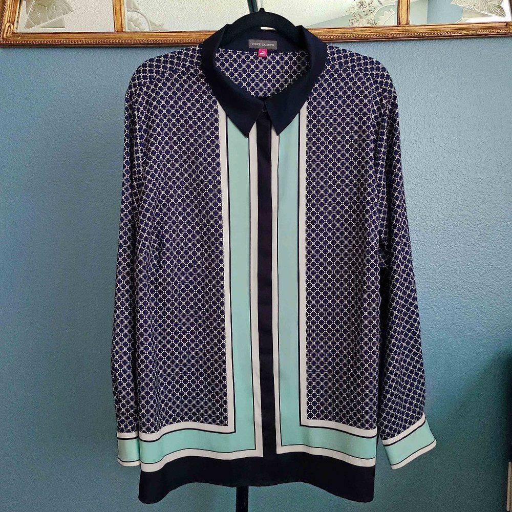 VINCE CAMUTO ~ NWOT ~ Downtown Oasis Geo Print Blouse 3X - Picture 2 of 9